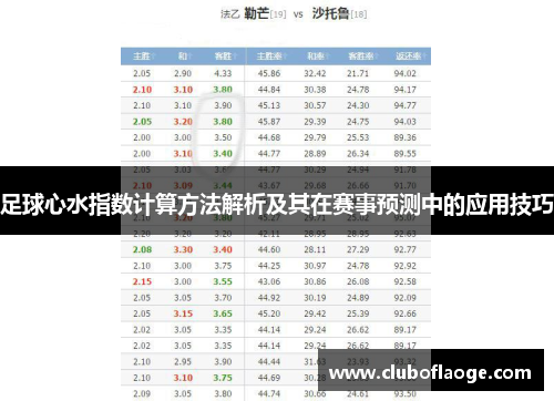足球心水指数计算方法解析及其在赛事预测中的应用技巧